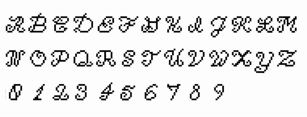 animation demonstrating two states of a variable font. one state depicts a script typeface before it transforms into ornamental glyphs.