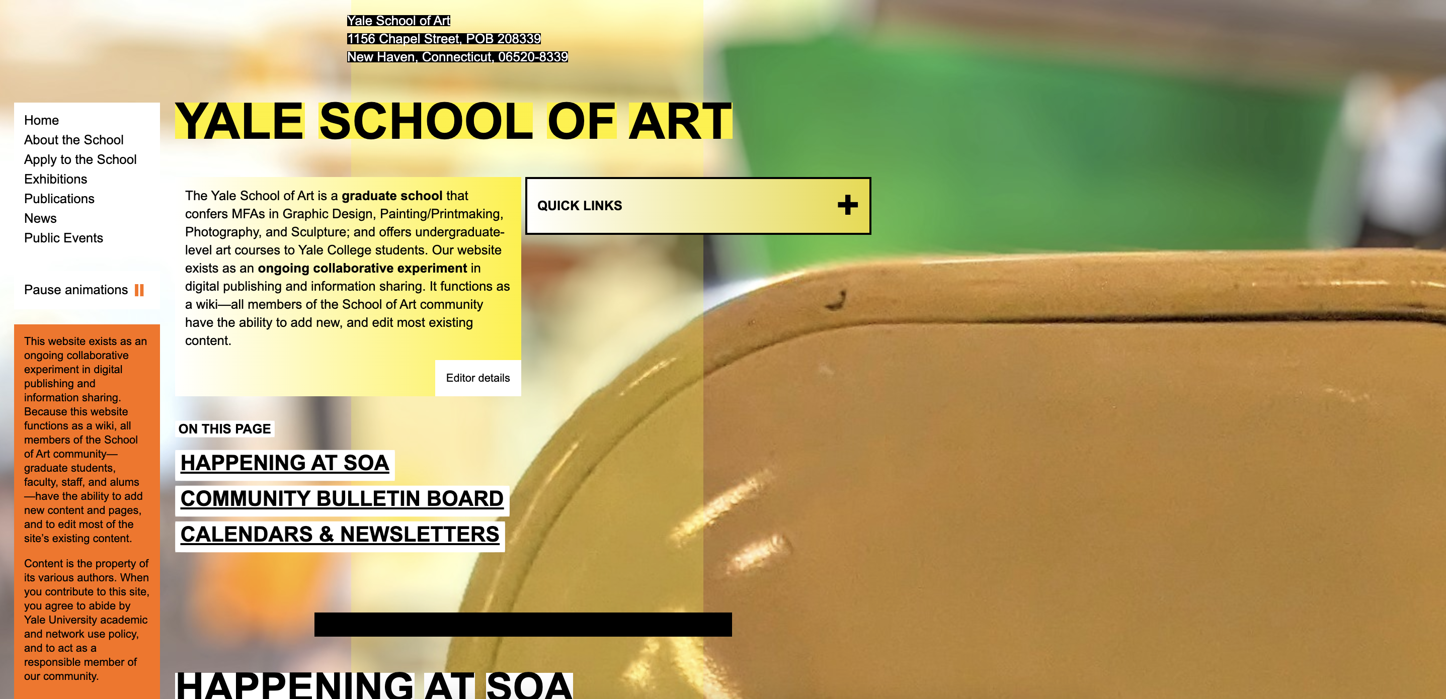 screenshot of Yale website